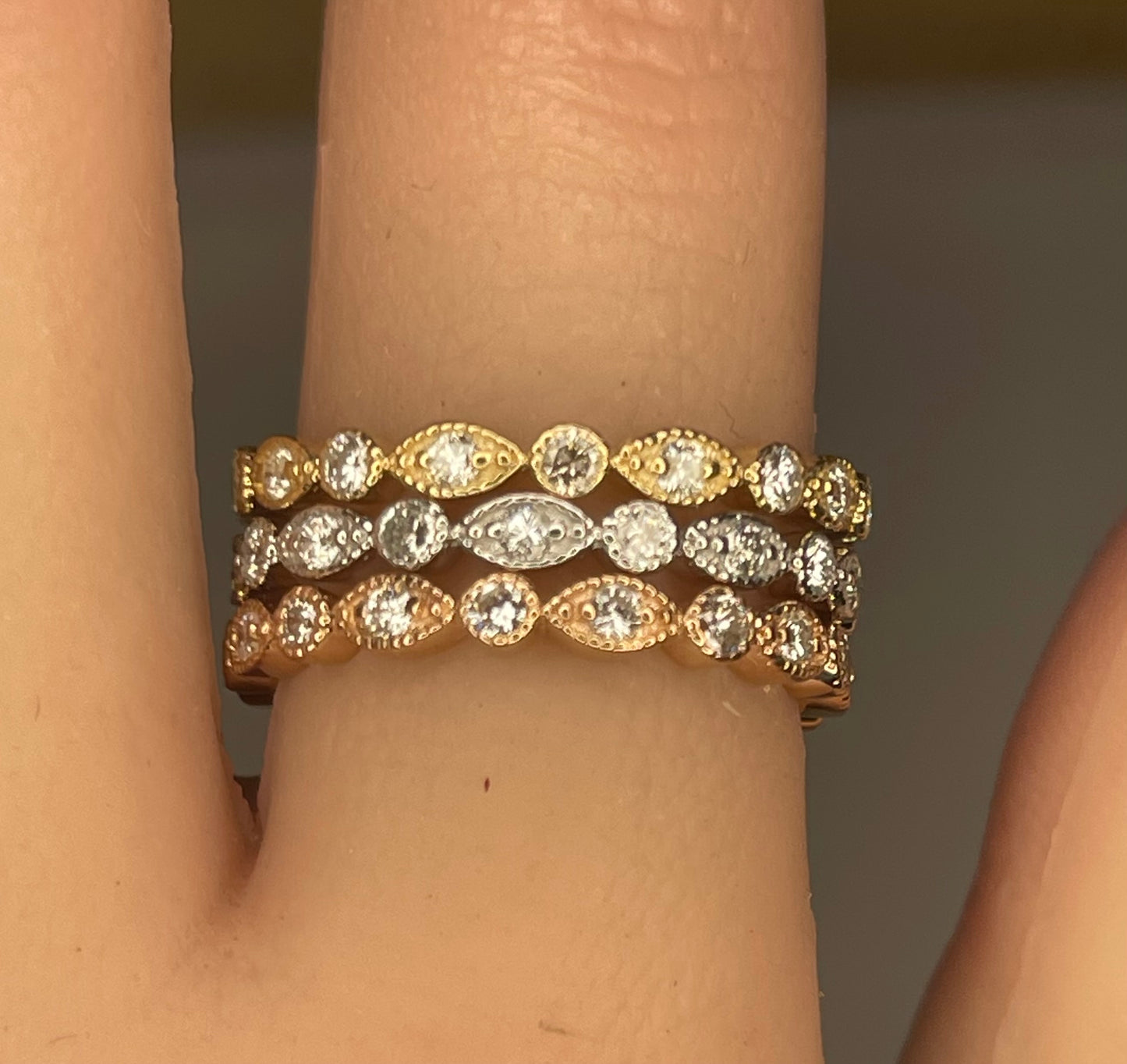 14k Yellow, White or Rose Gold Stackable Diamond Ring