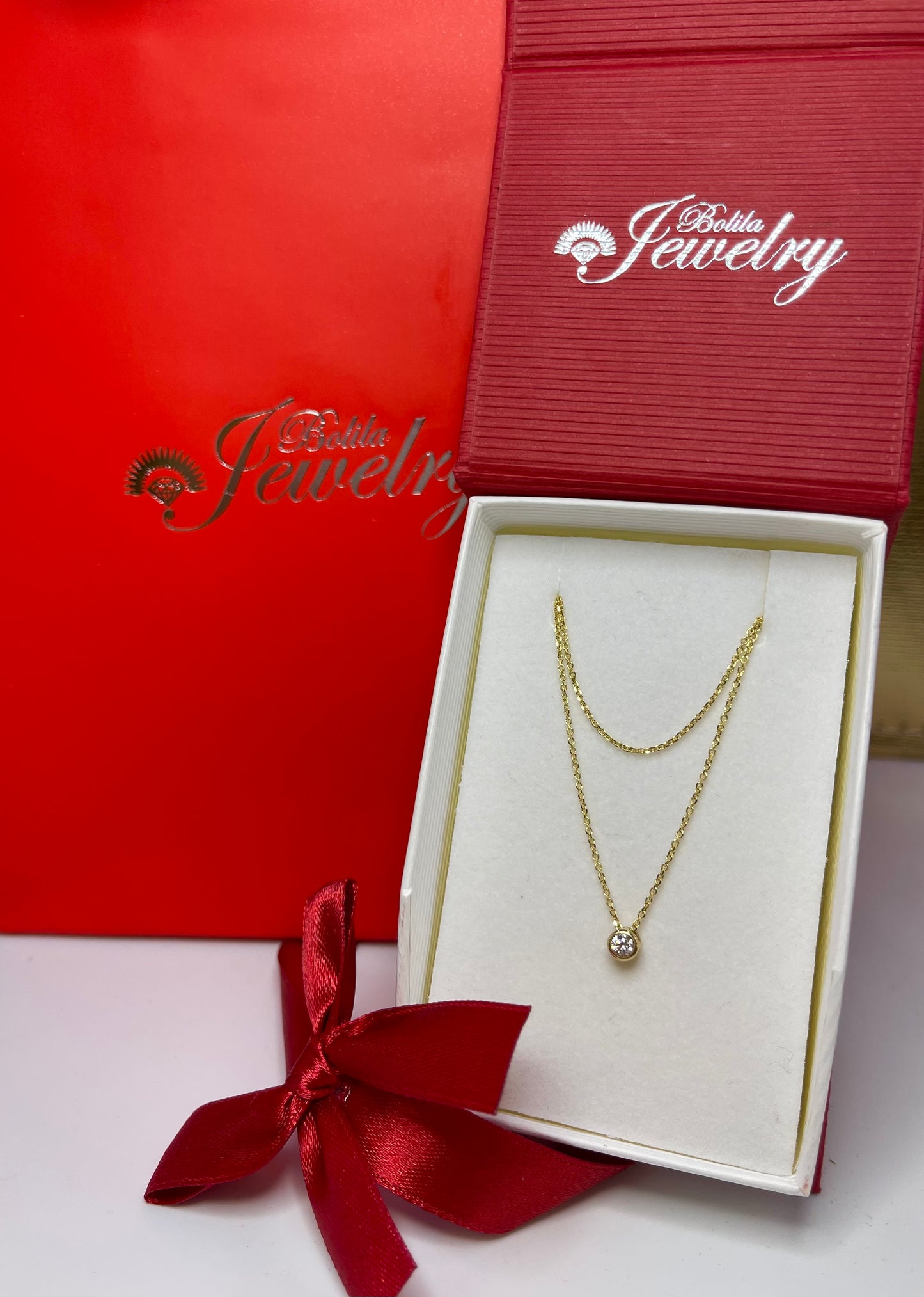 MINI 14K Yellow Gold Floating CZ Crystal Necklace