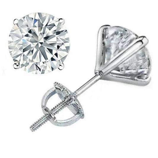 4.70 TCW Lab Grown Diamon 14K White Gold Studs, Martini 4-Prong Setting with Screw Back