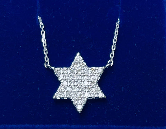 MAXI Diamond Star of David in 14k White Gold Necklace.