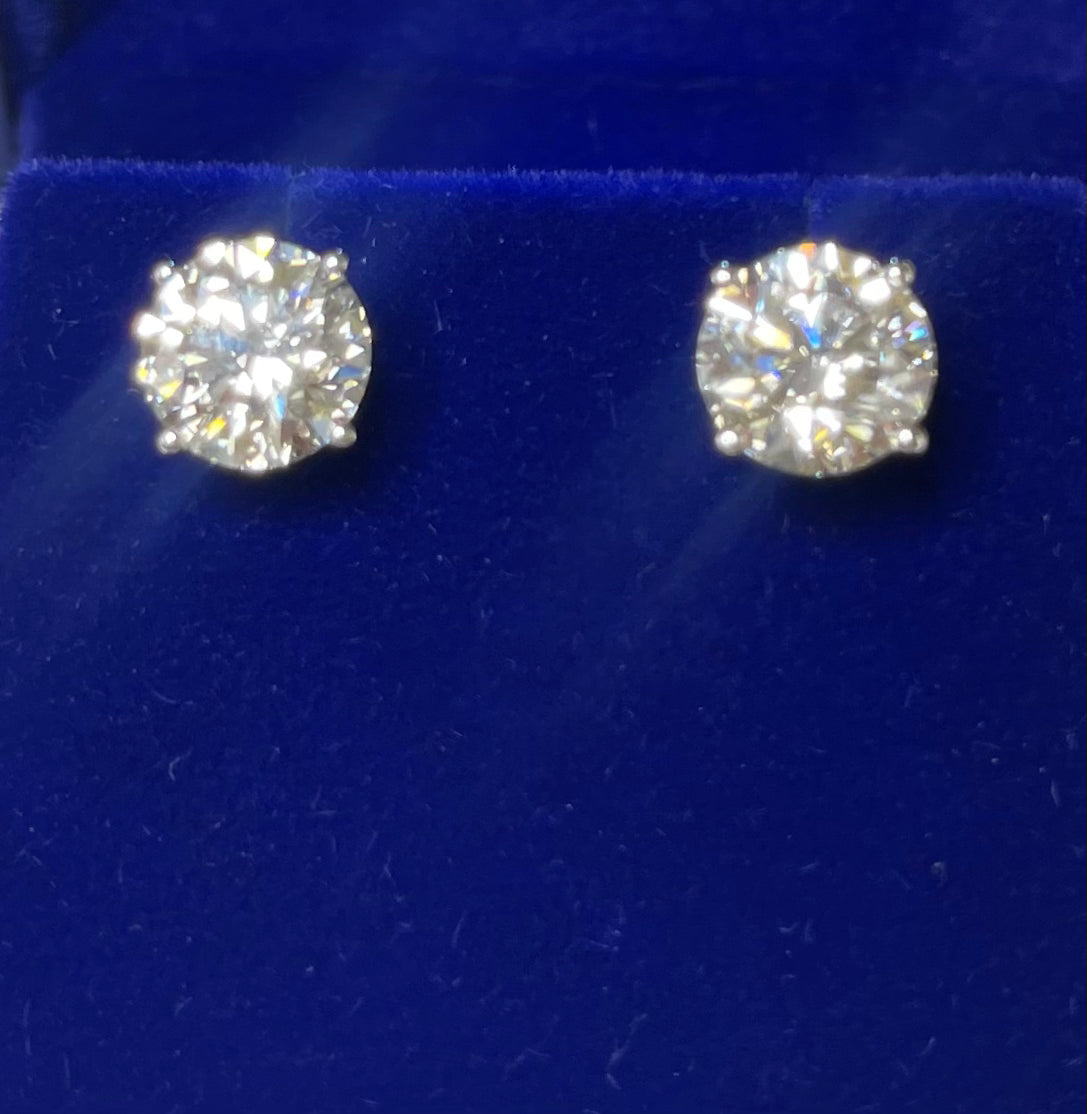 4.70 TCW Lab Grown Diamon 14K White Gold Studs, Martini 4-Prong Setting with Screw Back