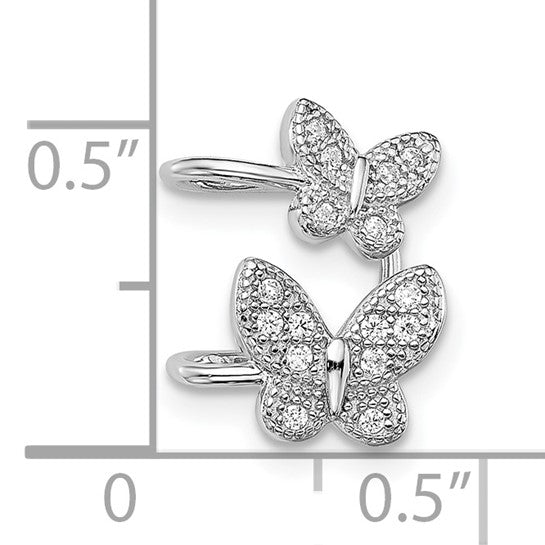 Sterling Silver Rhodium-plated CZ Double Butterfly Right Cuff Earring