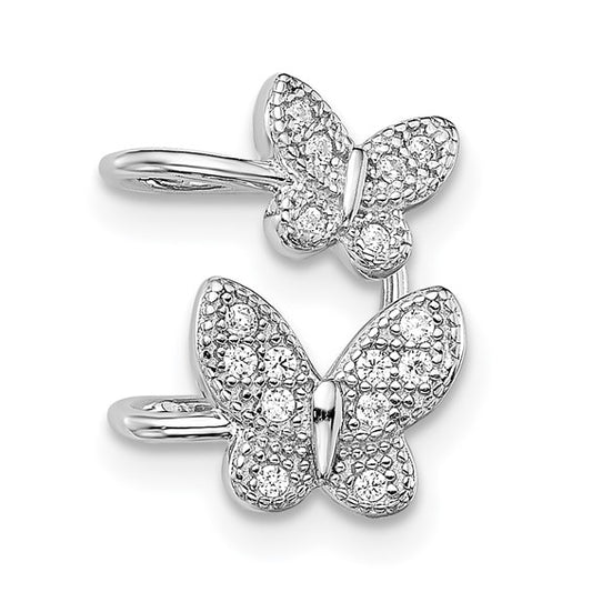 Sterling Silver Rhodium-plated CZ Double Butterfly Right Cuff Earring