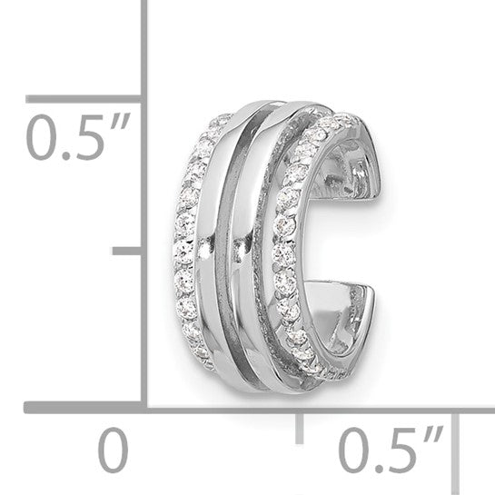 Sterling Silver Rhodium-plated Polished 4 Row CZ Single Cuff Earring