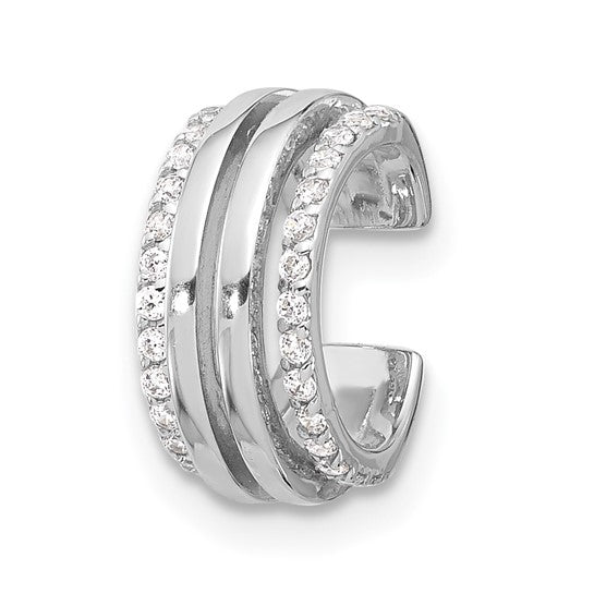 Sterling Silver Rhodium-plated Polished 4 Row CZ Single Cuff Earring