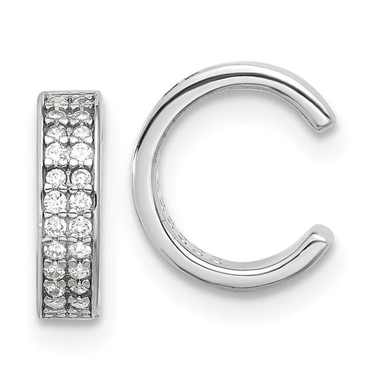 Sterling Silver Rhod-plated Polished Two Row CZ Pair of 2 Cuff Earrings